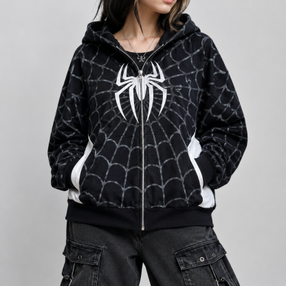 Cyber Web Full-Zip Streetwear Hoodie