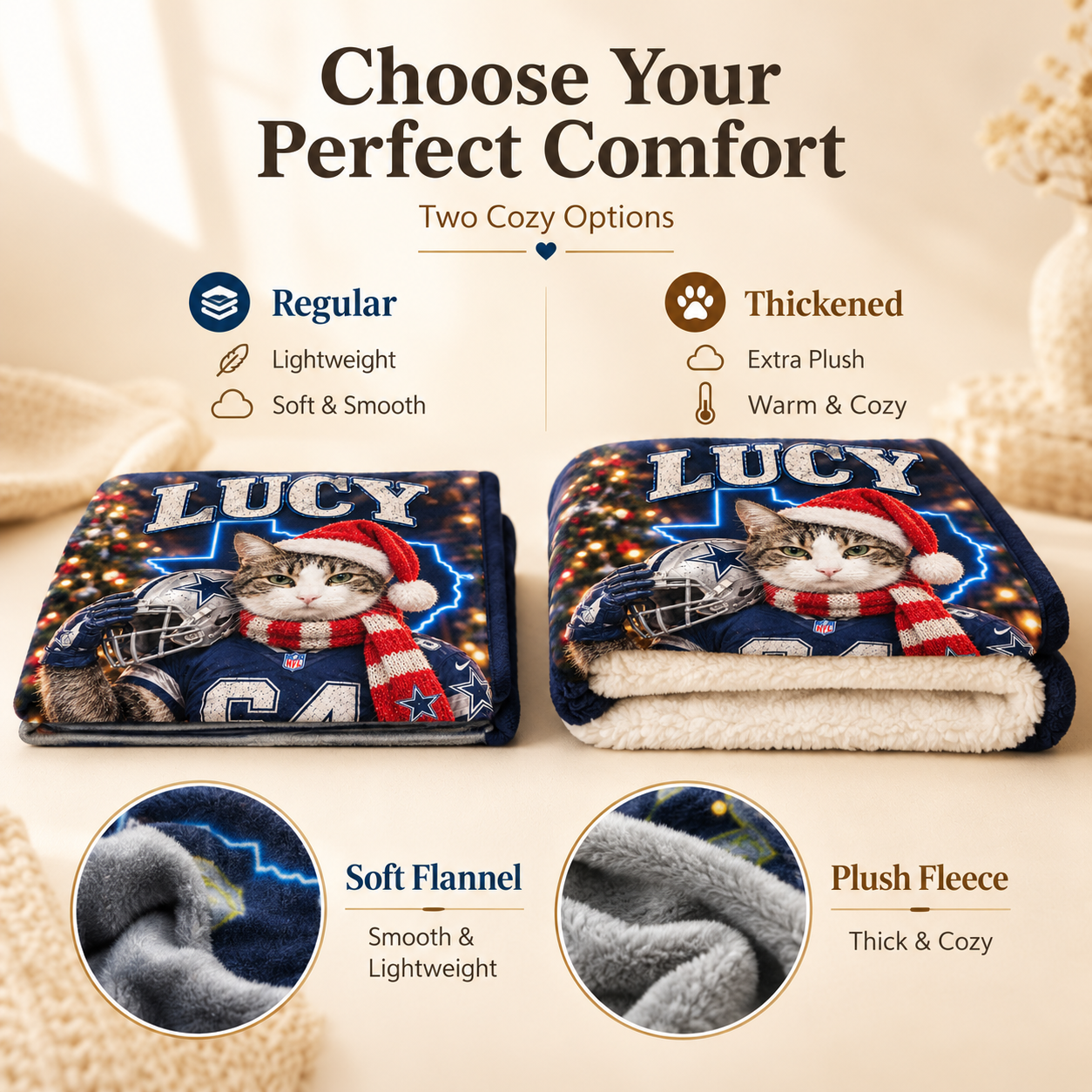 Personalized Pet Photo Christmas Football Blanket