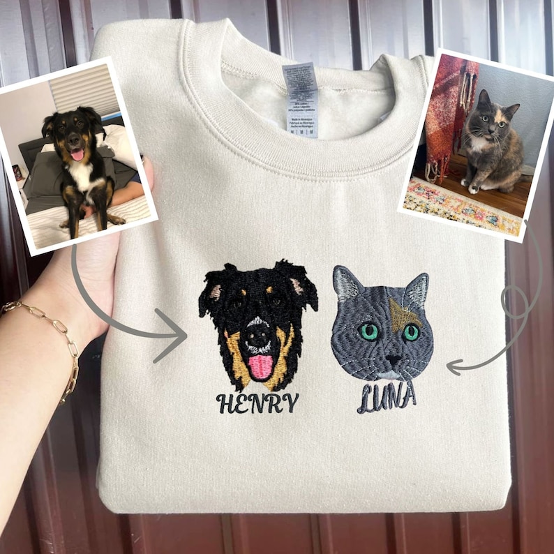 Custom Embroidered Pet Sweatshirt, Personalized with Your Pet's Photo Embroidery Hoodie