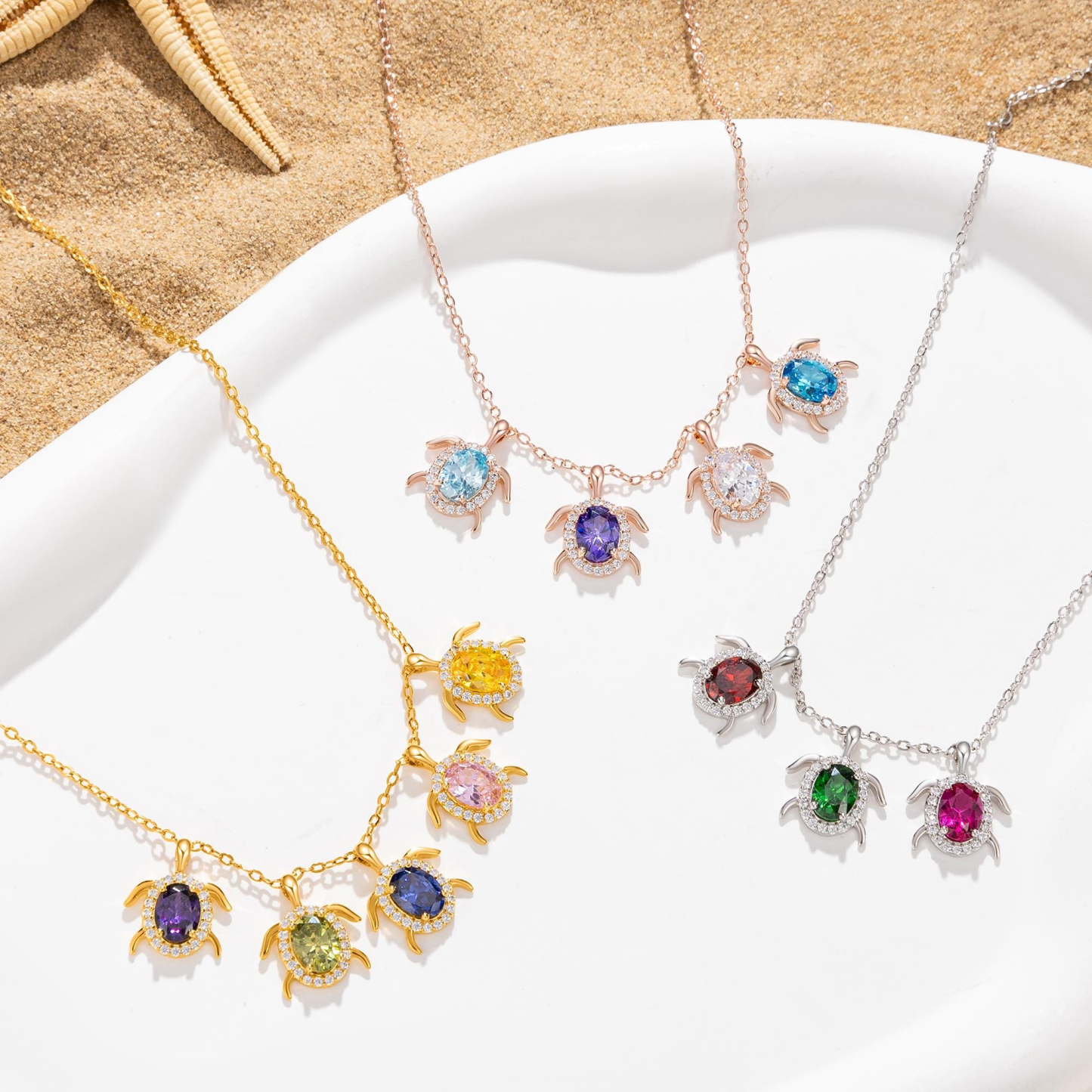 Personalized Turtle Birthstones Necklace