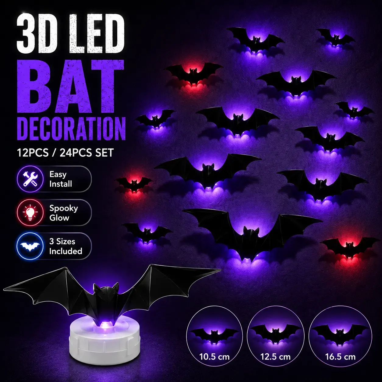 Halloween Spooky 3D Bat Light LED Decorations