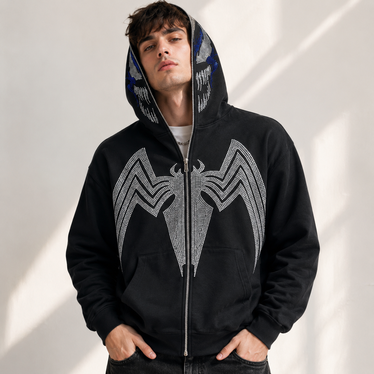 Cyber Web Full-Zip Streetwear Hoodie