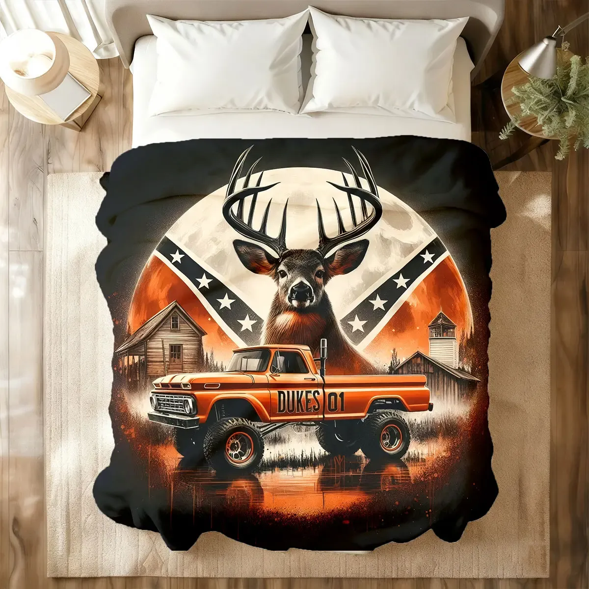 Deer Vintage Truck Flannel Blanket