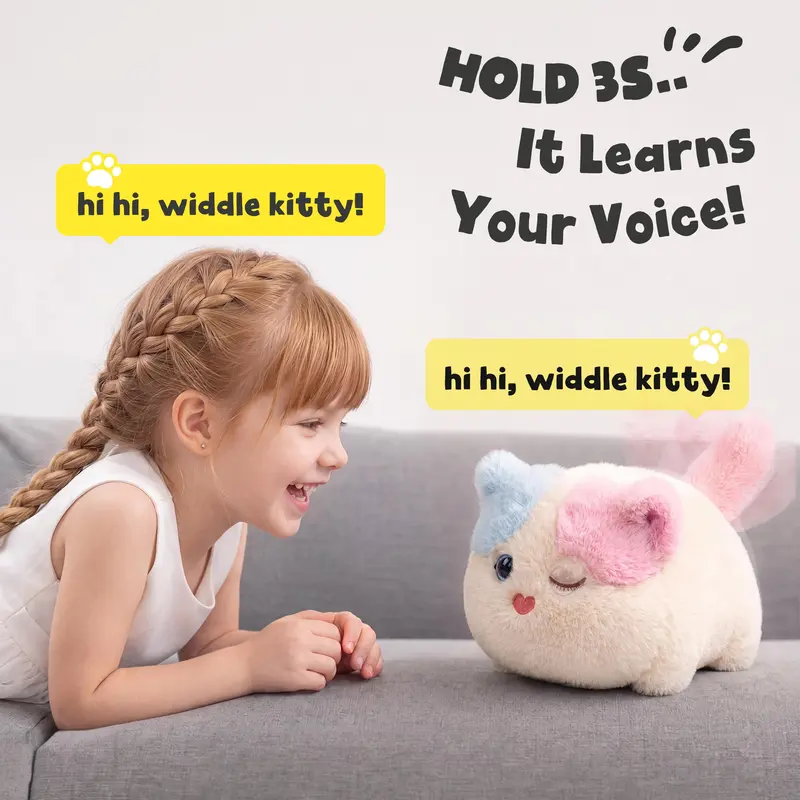 Interactive Fluffy Cat Plush Toy - Touch, Talk & Snore Sleep Mode - View