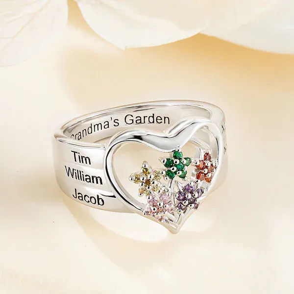 Personalized Grandma's Garden Birthstone Flower Family Ring