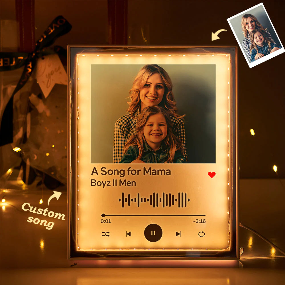 Custom Spotify Code Photo Night Light Mirror Music Gift for Mother's Day