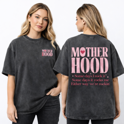 Motherhood "Rockin' It" Vintage Washed Oversized Tee – 100% Premium Cotton