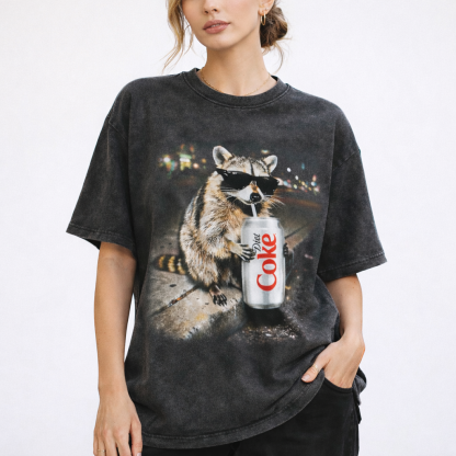 Vintage Diet Coke Raccoon Graphic Tee - Chaotic Energy Trash Panda Shirt