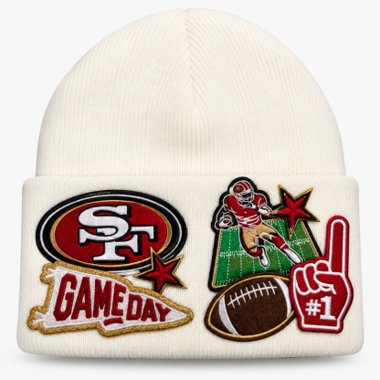 Game Day Football Embroidered Patch Knit Beanie