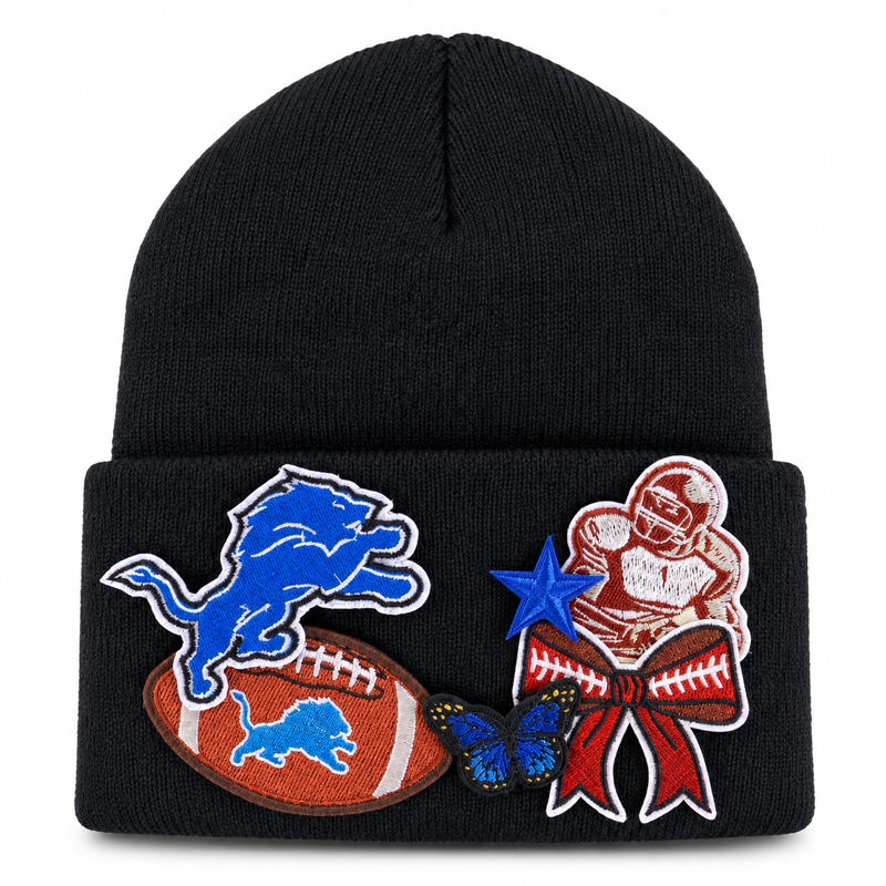 Game Day Football Embroidered Patch Knit Beanie