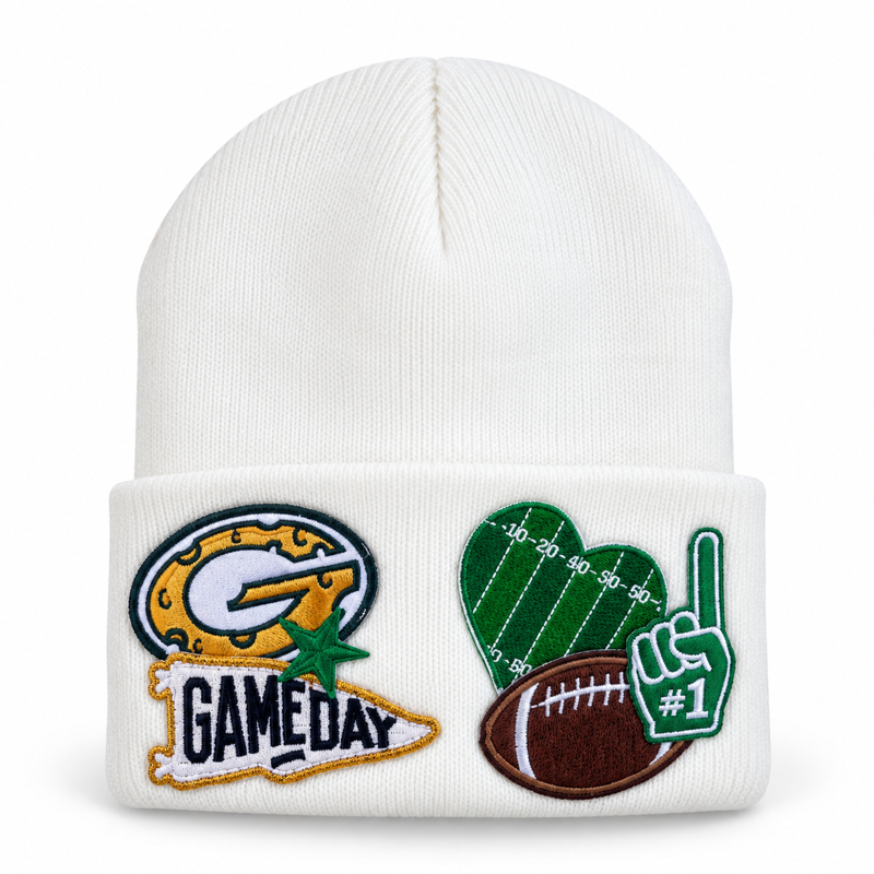 Game Day Football Embroidered Patch Knit Beanie