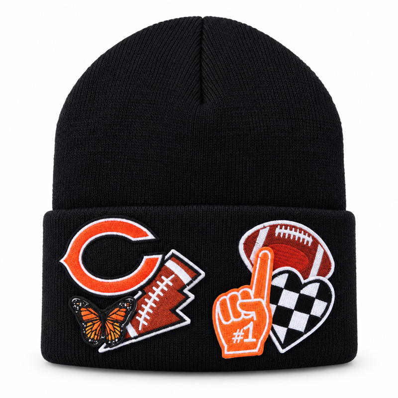 Game Day Football Embroidered Patch Knit Beanie