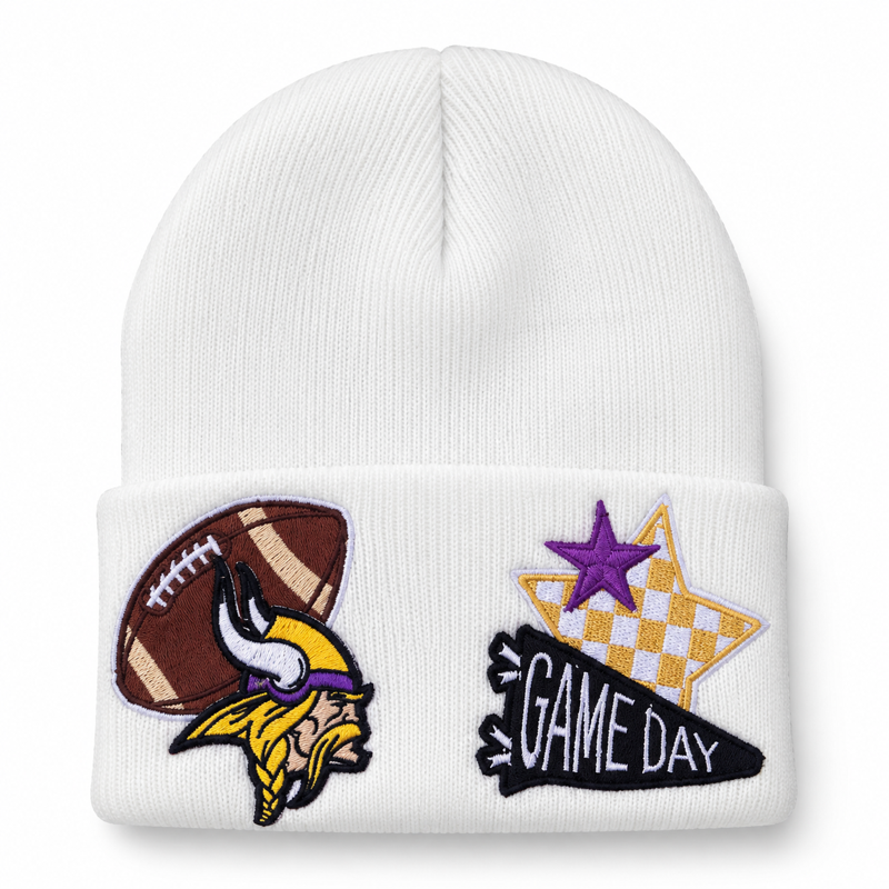 Game Day Football Embroidered Patch Knit Beanie