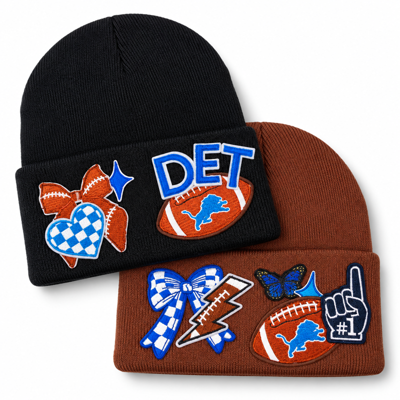 Game Day Football Embroidered Patch Knit Beanie