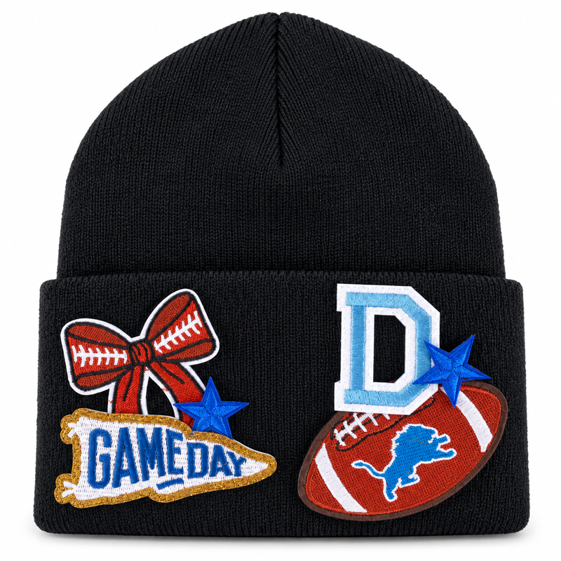 Game Day Football Embroidered Patch Knit Beanie