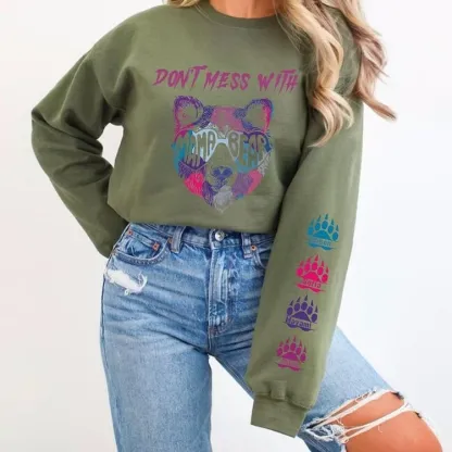 Don't Mess With Mama Bear Sweatshirt, Custom Kids' Names On The Sleeve Sweatshirt