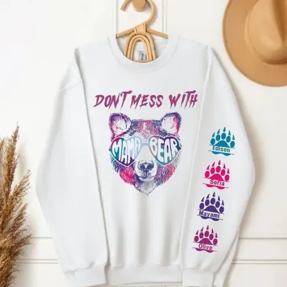 Don't Mess With Mama Bear Sweatshirt, Custom Kids' Names On The Sleeve Sweatshirt