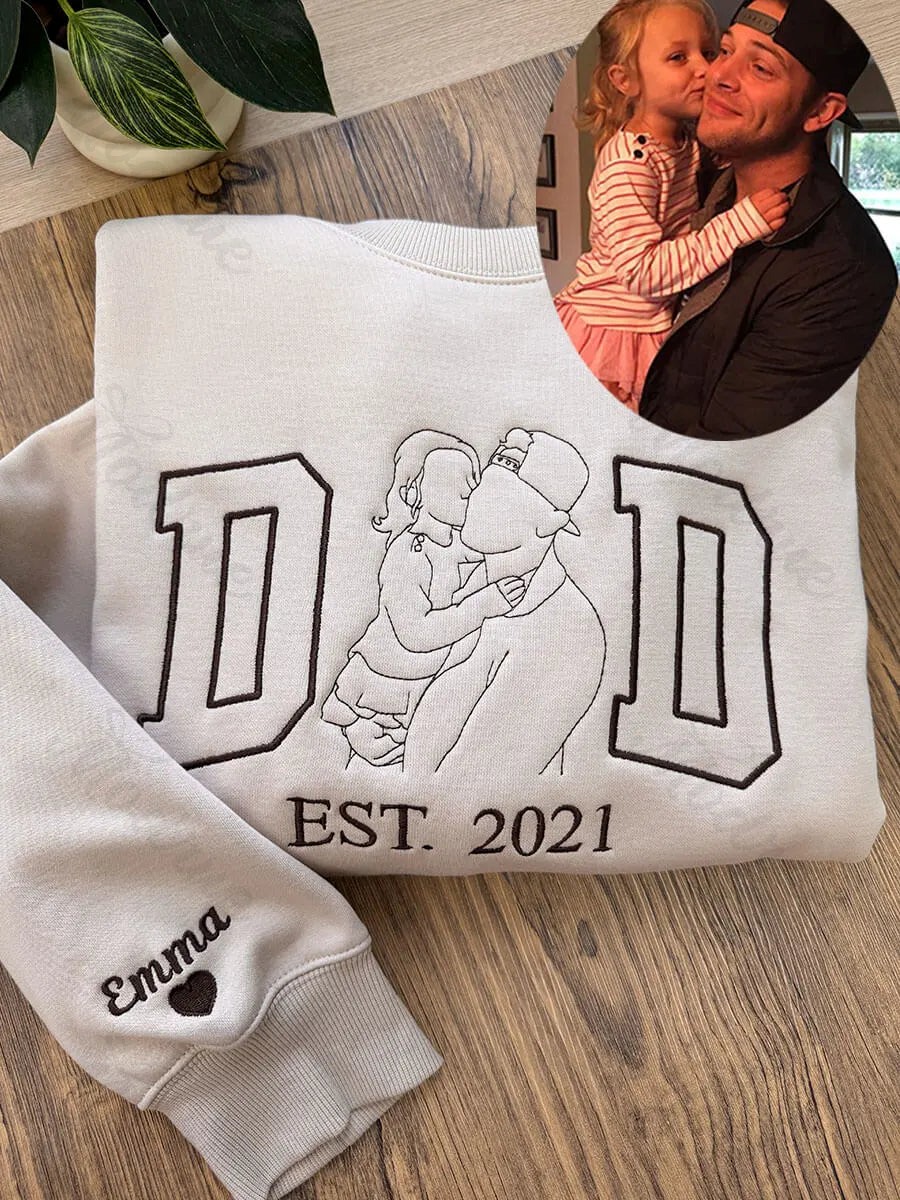 Custom Embroidered Daddy Sweatshirt with Kids Names on Sleeve