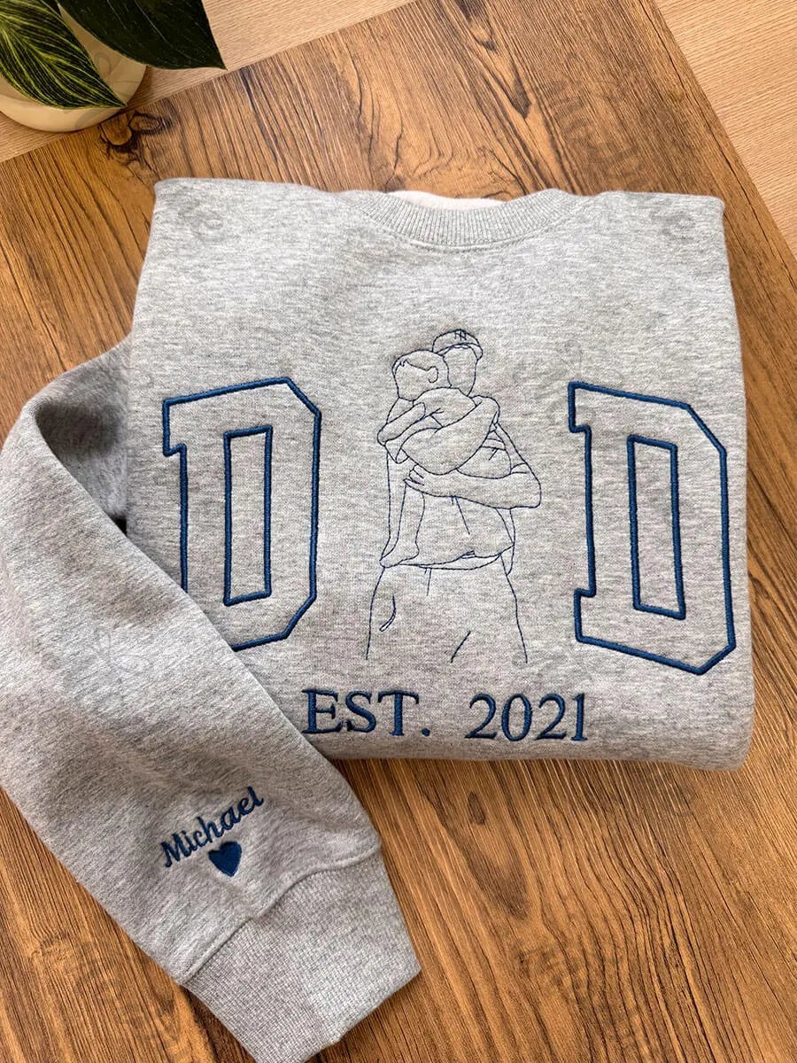 Custom Embroidered Daddy Sweatshirt with Kids Names on Sleeve