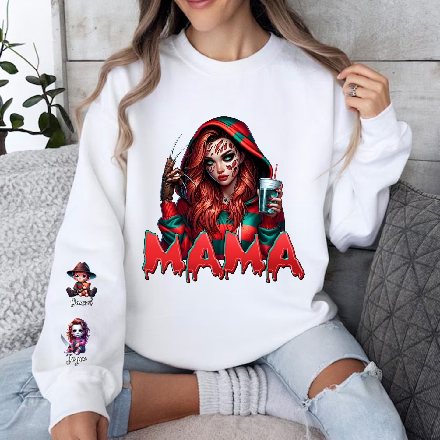 Personalized Horror Mask Mama Halloween Sweatshirt