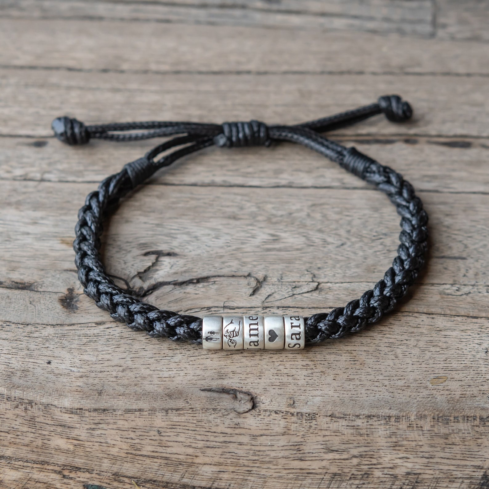 Personalized Mens Woven Leather Bracelet