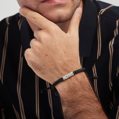 Personalized Mens Woven Leather Bracelet