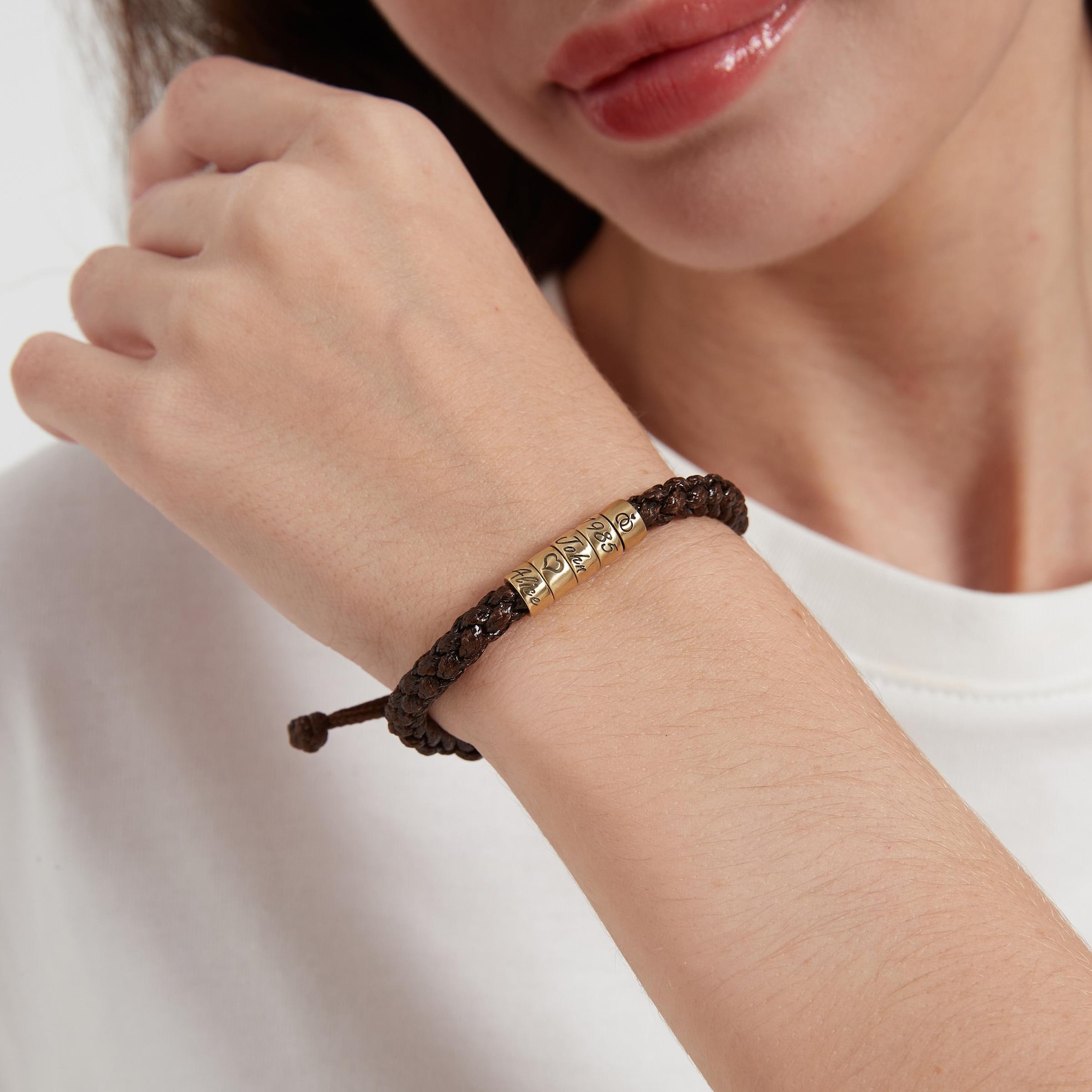 Personalized Mens Woven Leather Bracelet