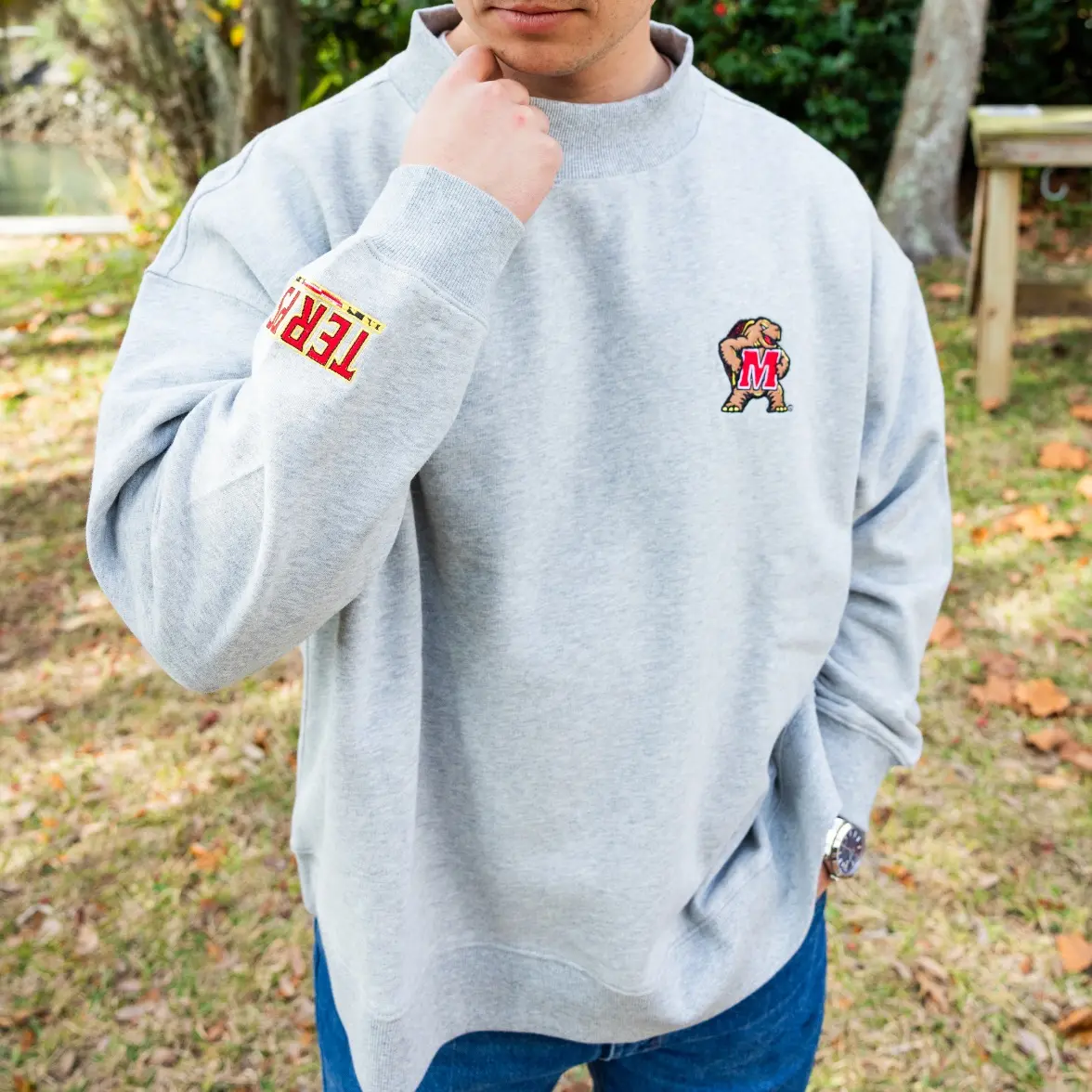 Oversized Embroidered College Mocknecks