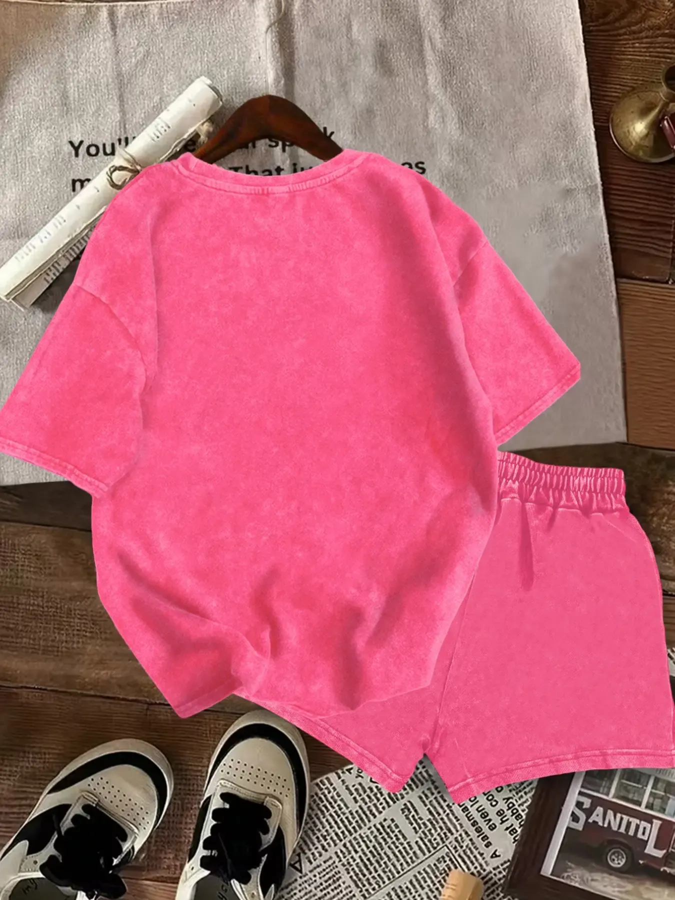 Ghost Face Print Casual Fitted Washed Two-Piece Set