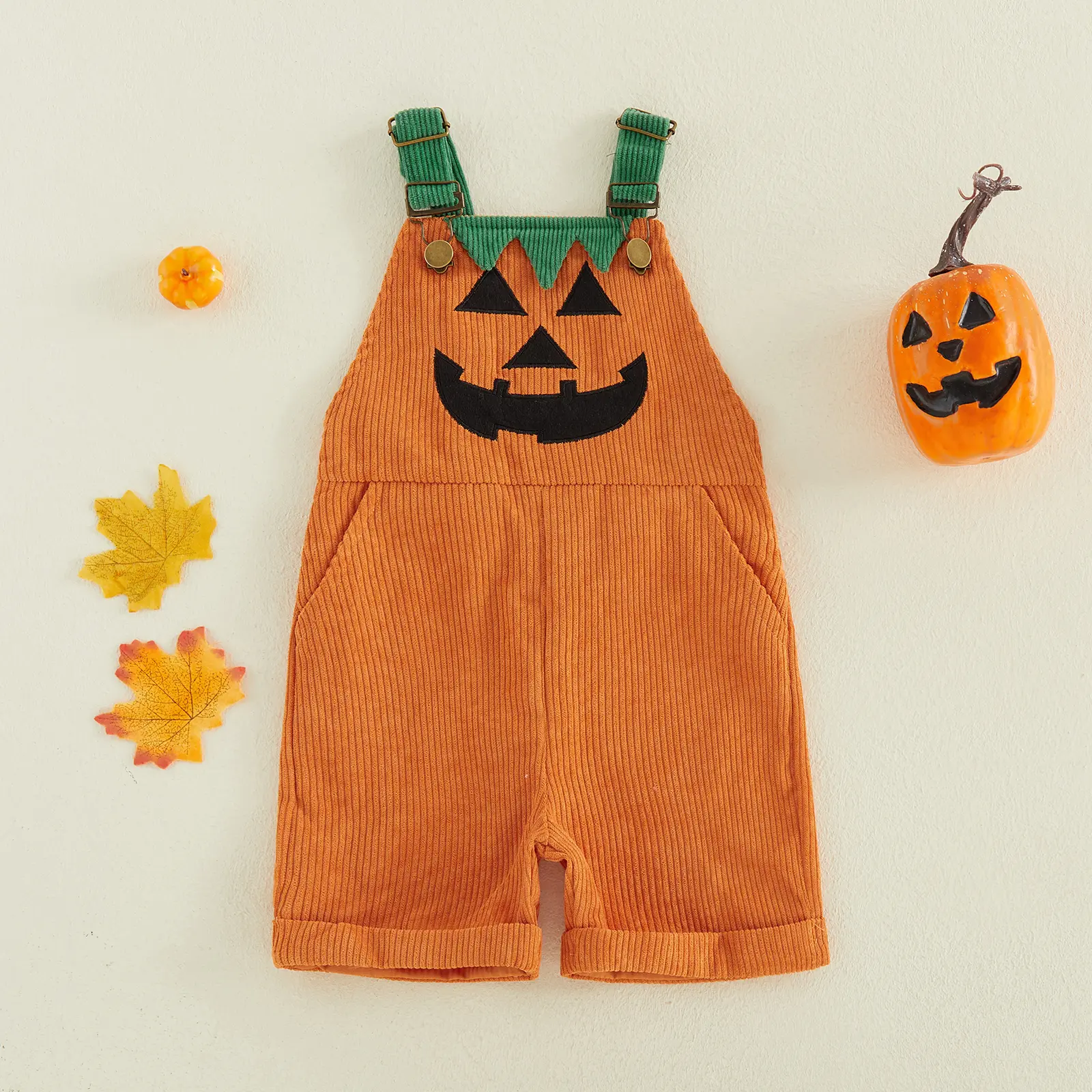 Toddler Halloween Ribbed Pocket Ghost Pumpkin Overalls