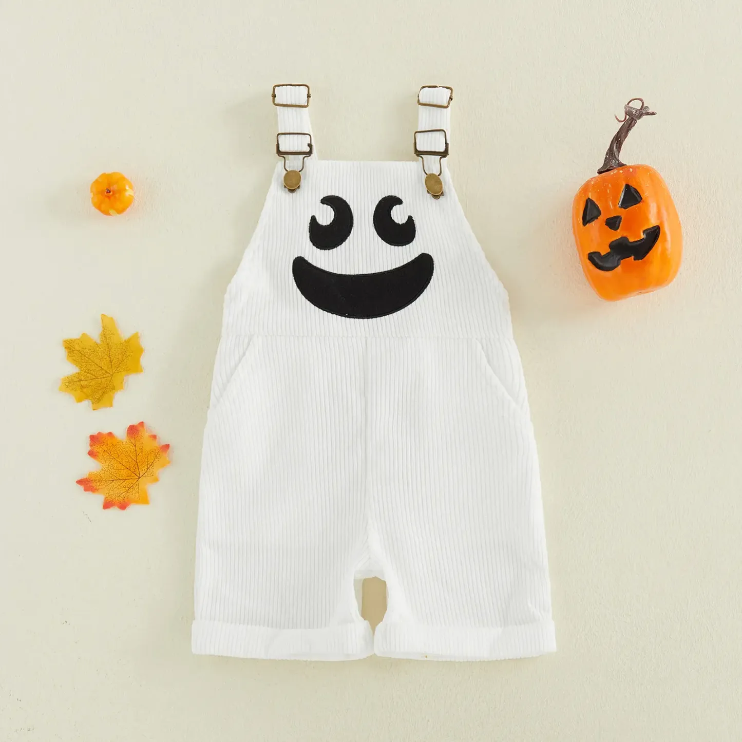 Toddler Halloween Ribbed Pocket Ghost Pumpkin Overalls