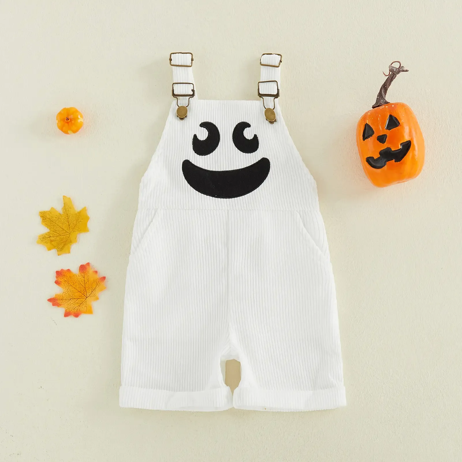 Toddler Halloween Ribbed Pocket Ghost Pumpkin Overalls