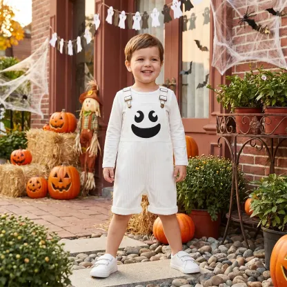 Toddler Halloween Ribbed Pocket Ghost Pumpkin Overalls