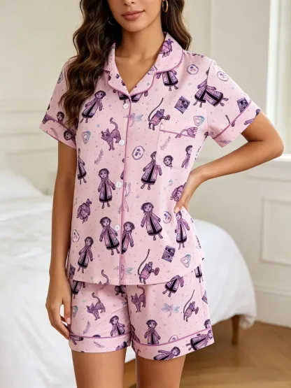 Ladies Print Short Sleeve Pajama Set