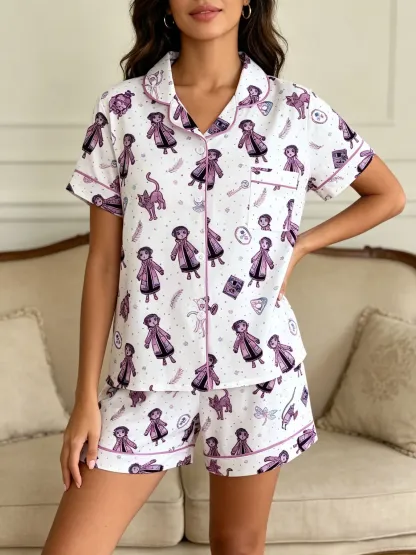 Ladies Print Short Sleeve Pajama Set