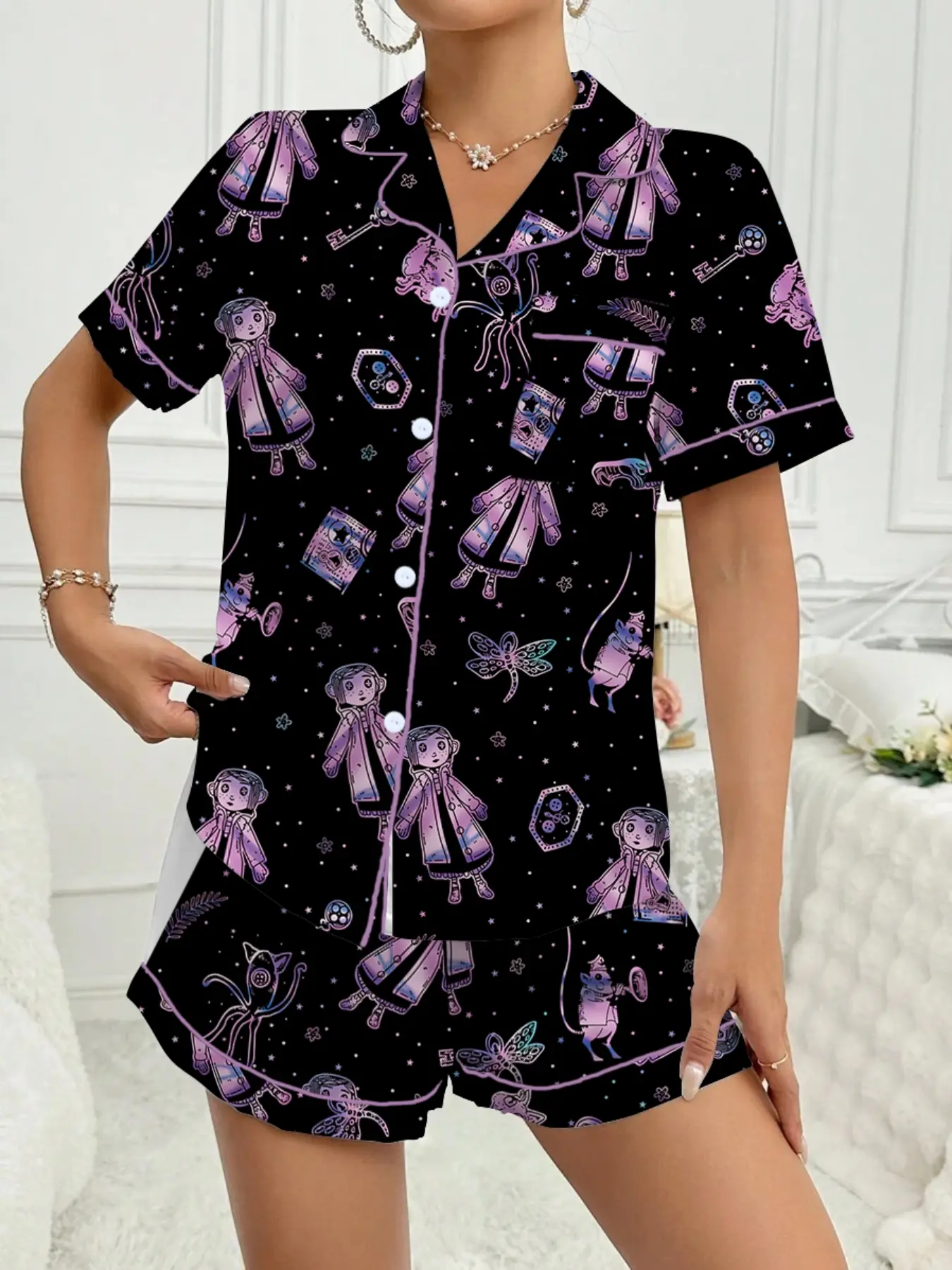 Ladies Print Short Sleeve Pajama Set