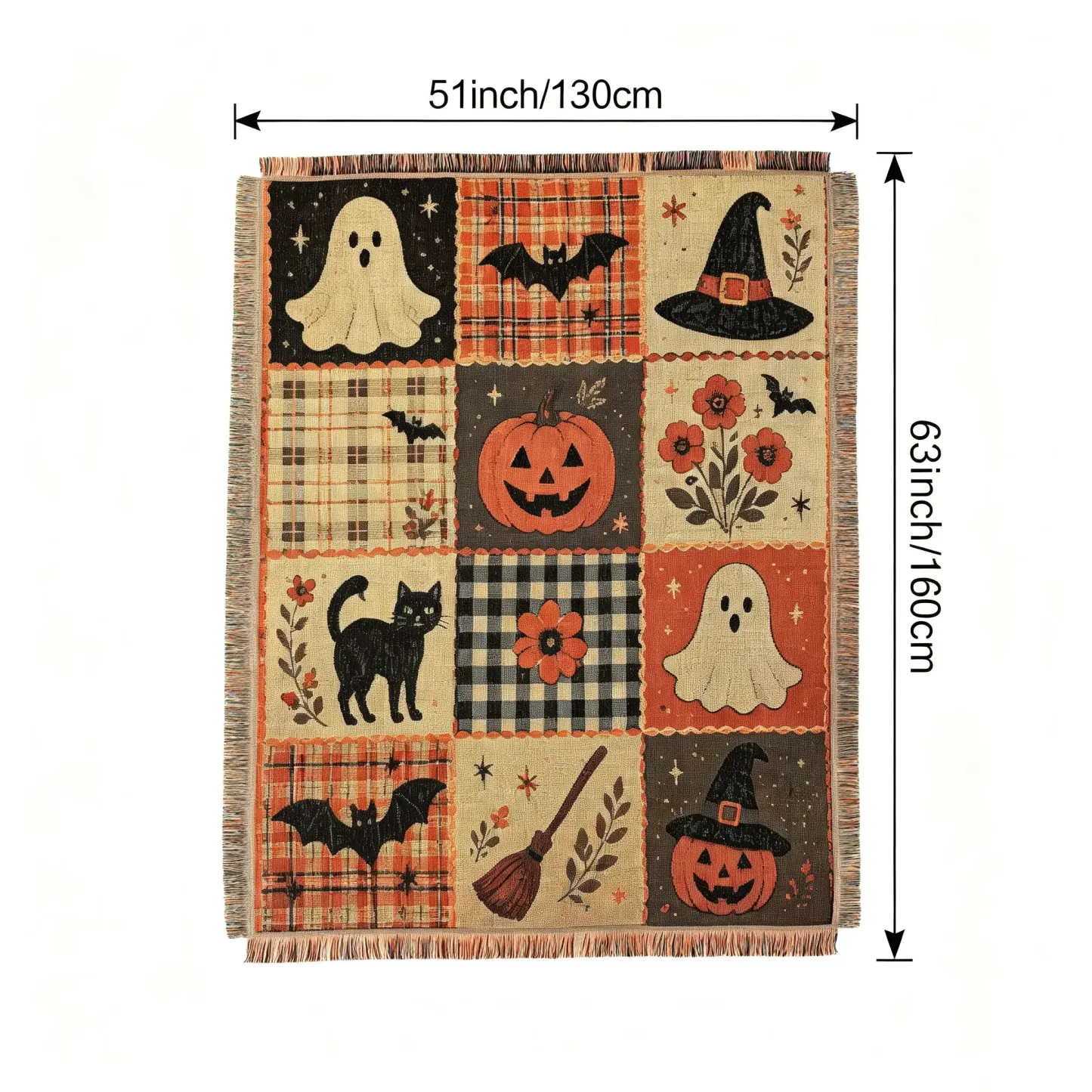 Halloween Woven Home Decor Pumpkin Cat Blanket