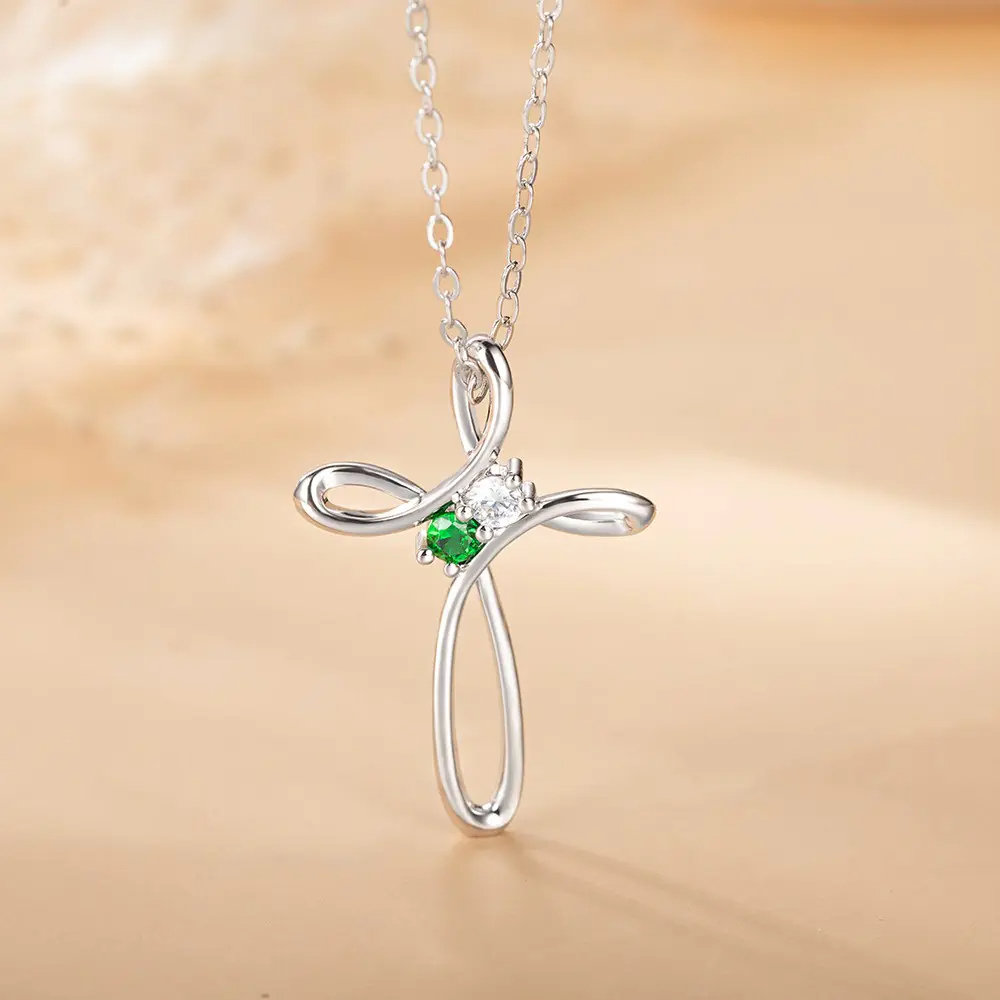 Personalised Birthstone Cross Pendant Necklace