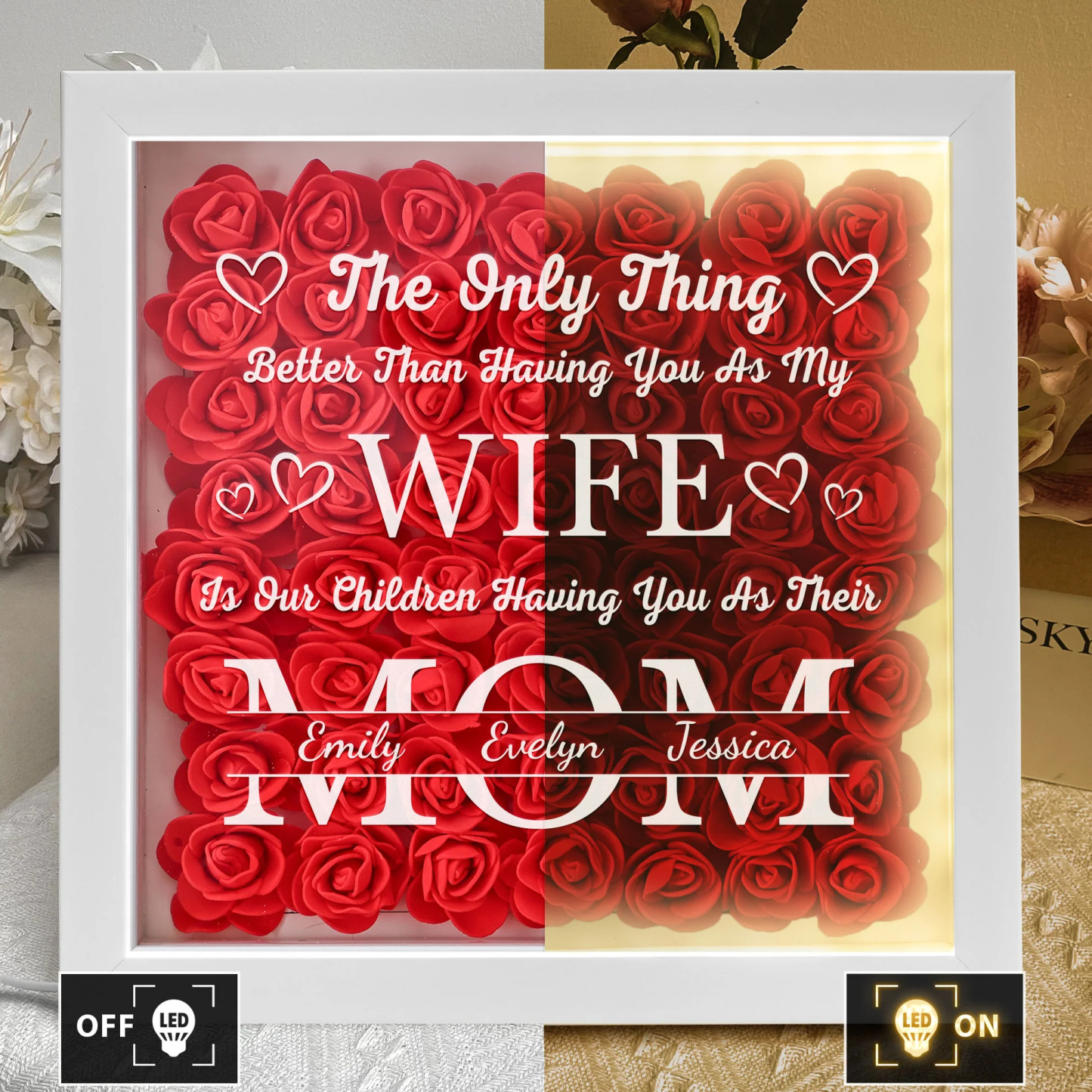 Having You As My Wife Mother's Day Gift - Personalized Flower Shadow Box With LED Light