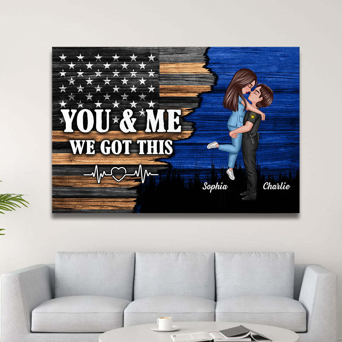 Hero Couple Nation Flag Gift by Occupation For Her, For Him Personalized Canvas