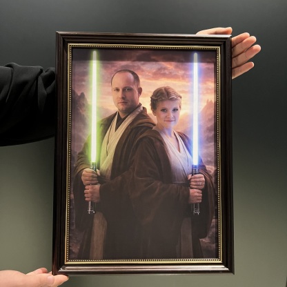 Custom Lightsaber Galactic Hero Couple Portrait Frame Gift🌍
