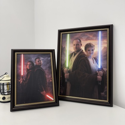 Custom Lightsaber Galactic Hero Couple Portrait Frame Gift🌍