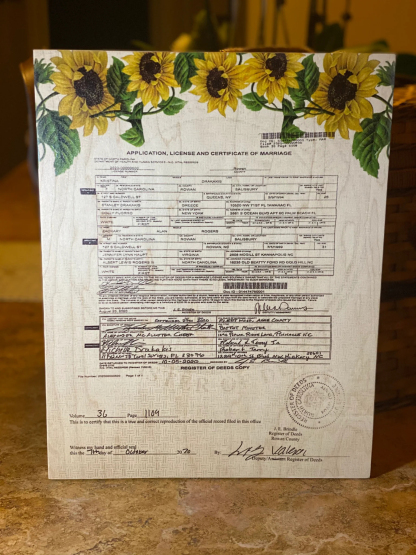 Marriage Certificates on Wood