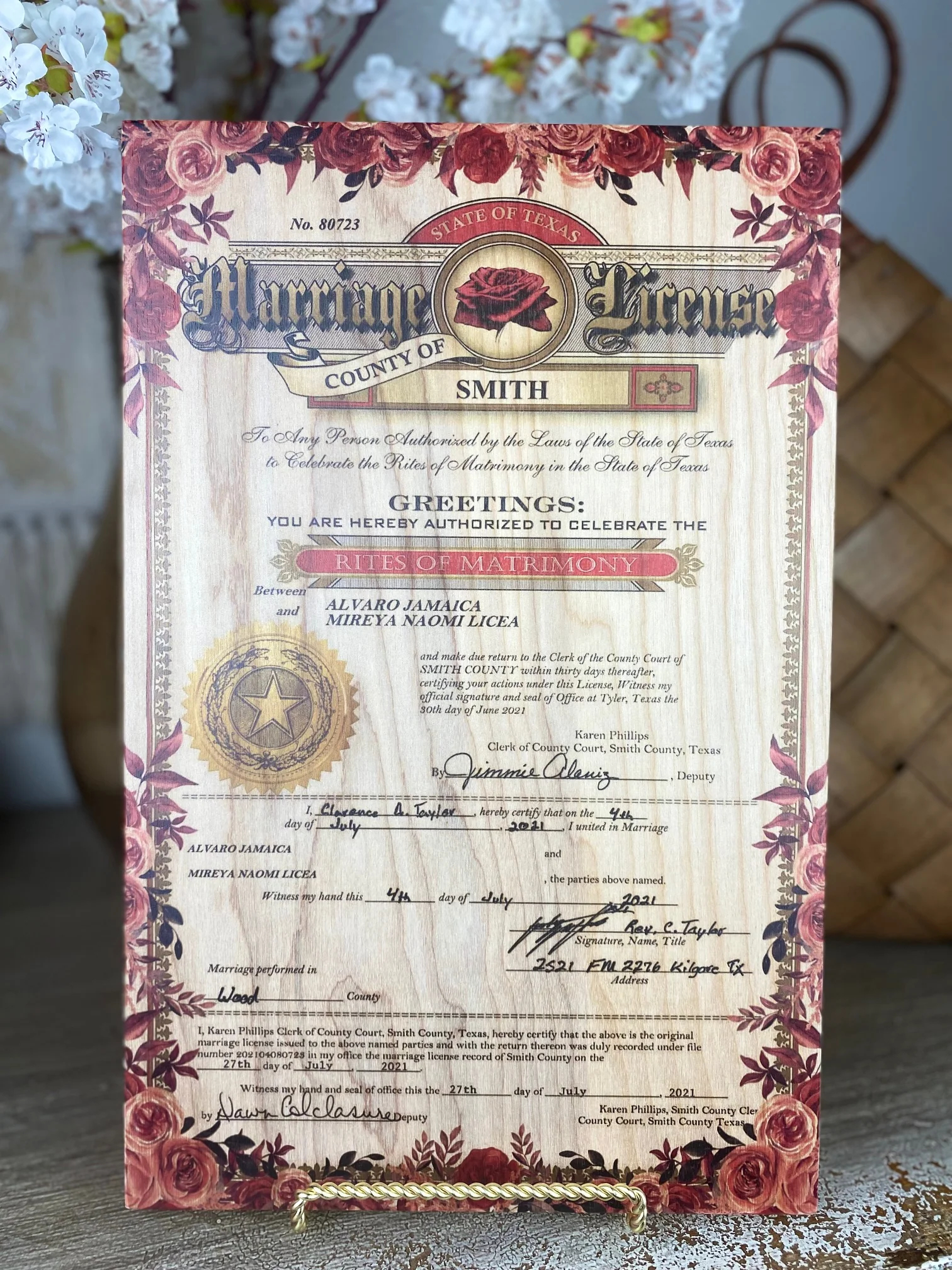 Marriage Certificates on Wood