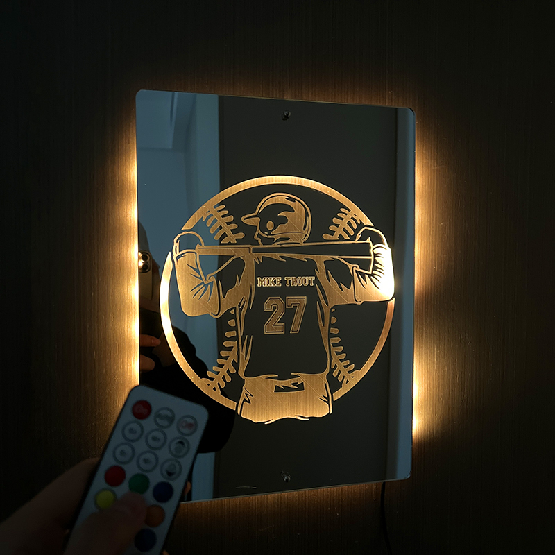 Personalized LED Cool Mirror Lights for Baseball Fans