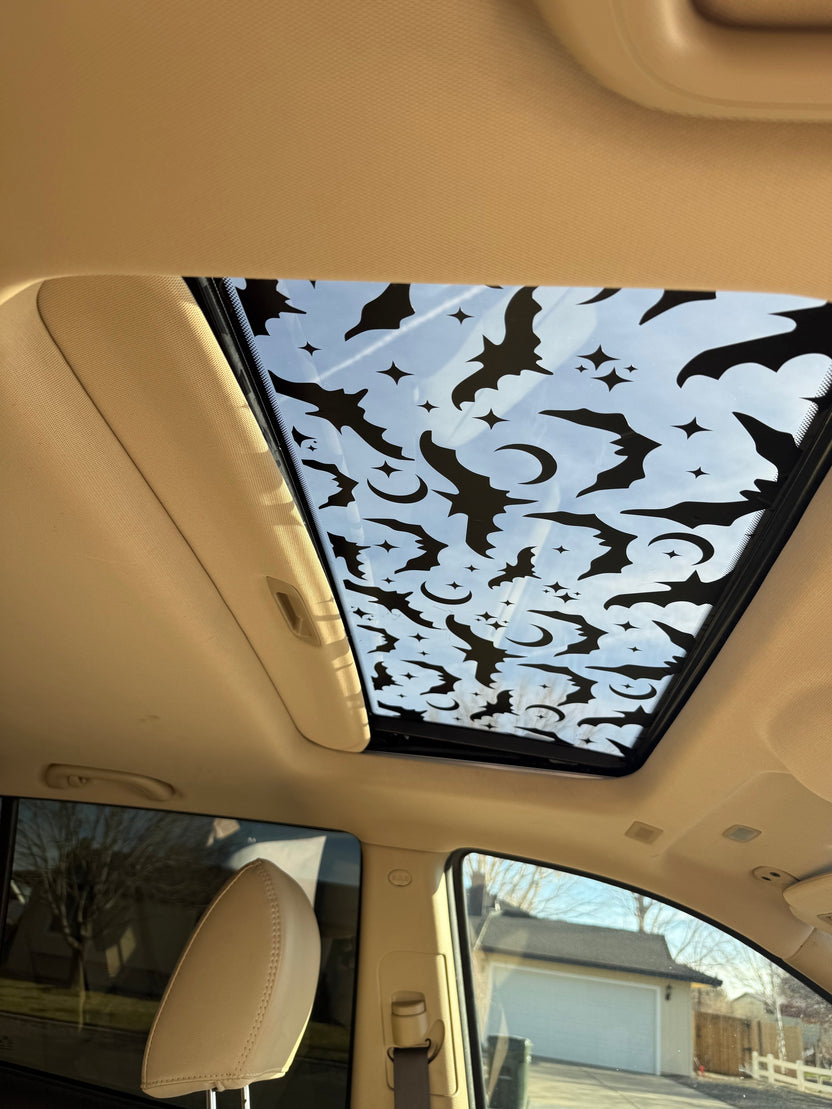 Bats Sun Roof Car Decal - Black Bat, Moon & Star Window Design