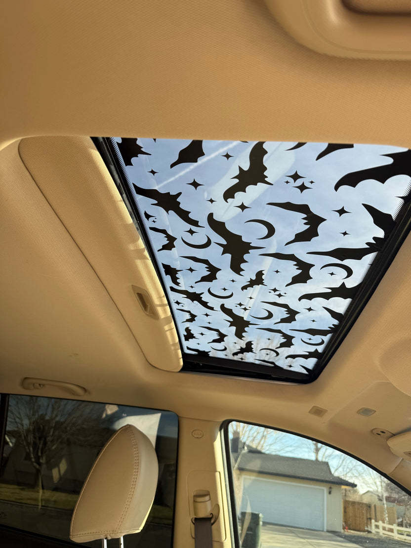 Bats Sun Roof Car Decal - Black Bat, Moon & Star Window Design