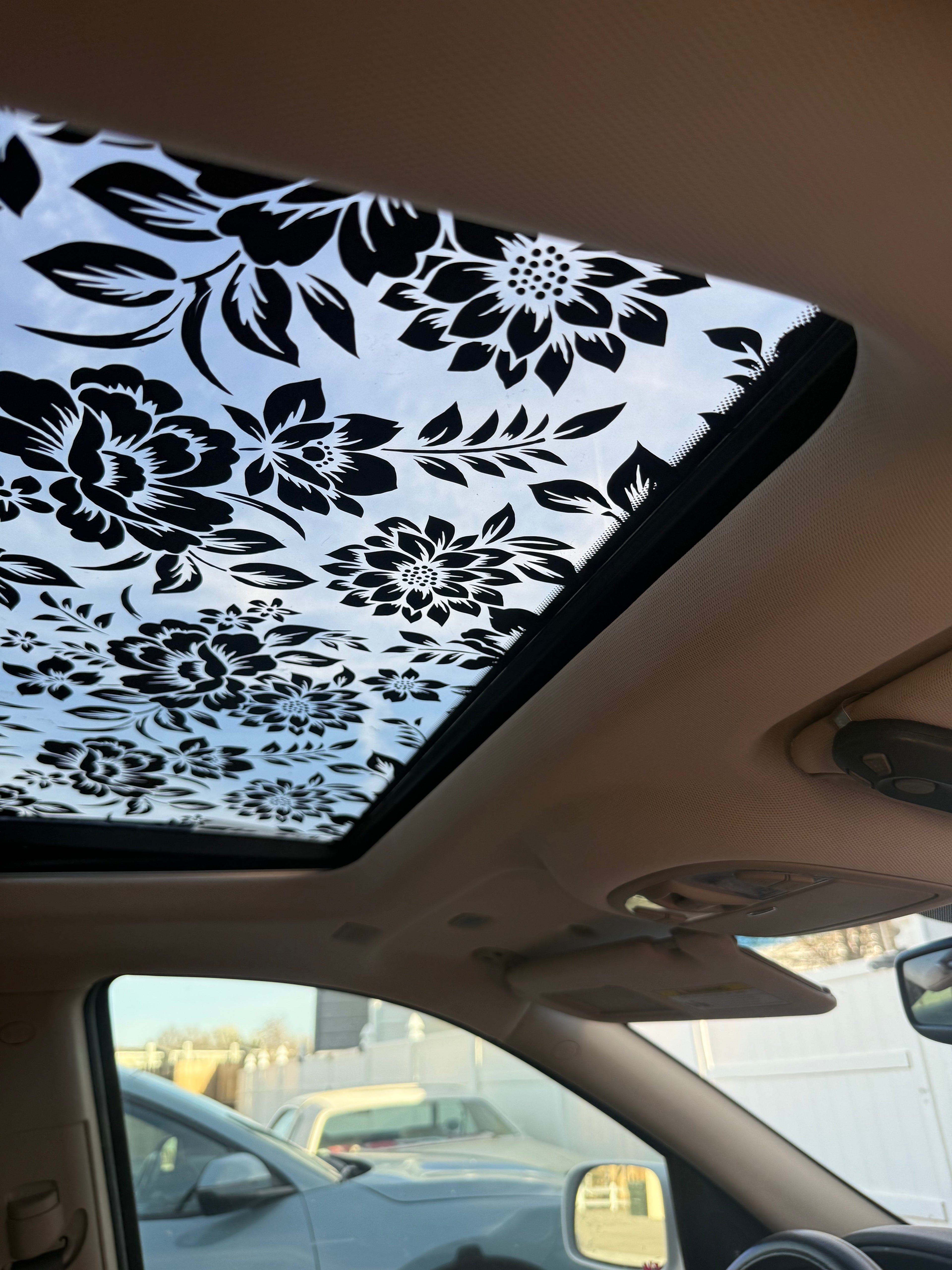 Floral Sun Roof Car Decal - Black Flower Window Design
