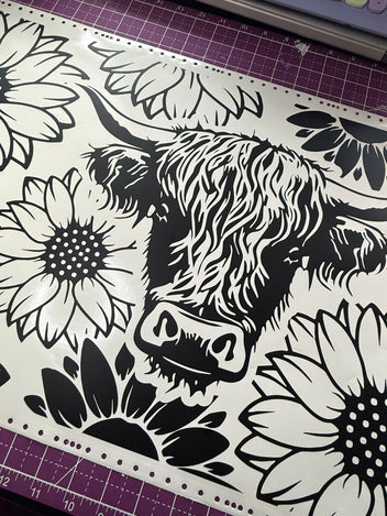 Highland Cow and Sunflowers Sun Roof Car Decal