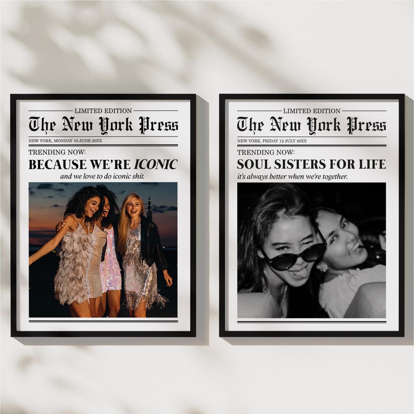 Custom Newspaper Print, Custom Friendship Wall Art